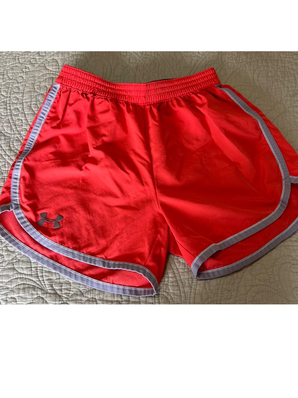 Under Armour Women's Orange Athletic Running Shorts with Gray Trim